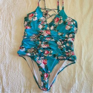 Cupshe Floral Blue One Piece Swimsuit